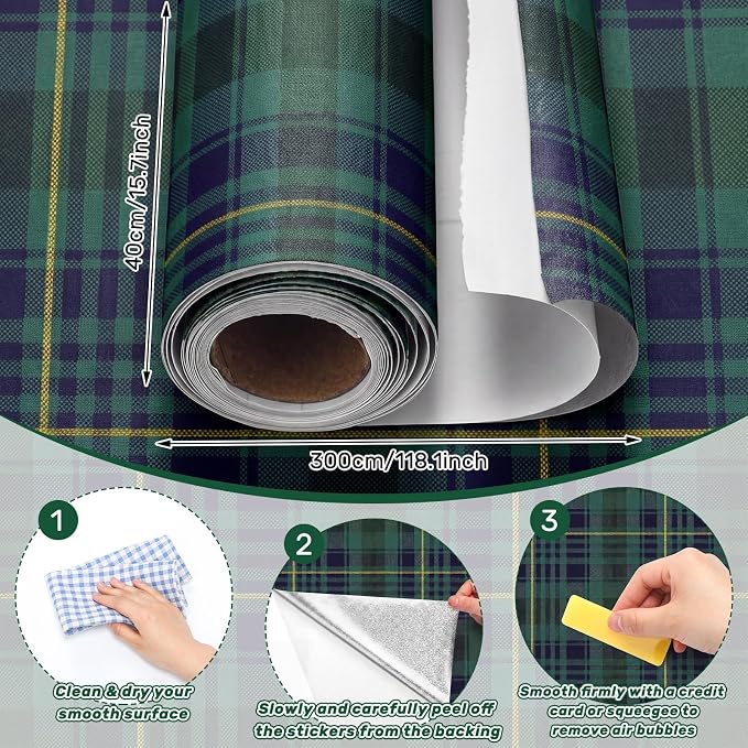 Drydiet Tartan Plaid Wallpaper Peel Stick Contact Paper 15.8 x 118.1 | Self Adhesive, Vintage Green Plaid Design, Easy Apply Remove, Wall Sticker for Home Locker Dorm Classroom Living Room Decor - Image 2