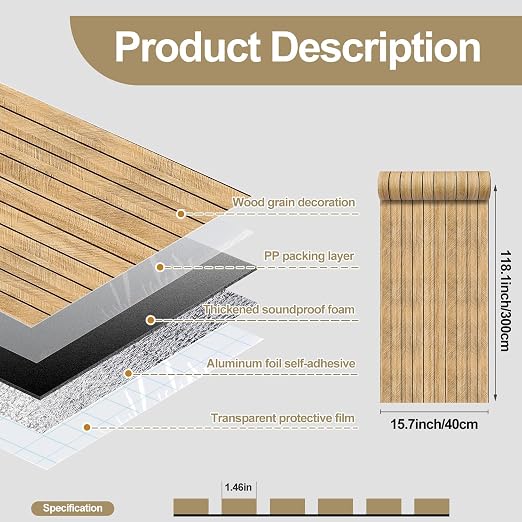 Thick Wood Slat Wall Panels, Modern 3D Peel and Stick, 15.75"x118" Self-Adhesive Accent Wall with Sound Dampening for TV Wall and Ceiling, Bedroom, Home Office, Brown, 13 Sq Ft - Image 4