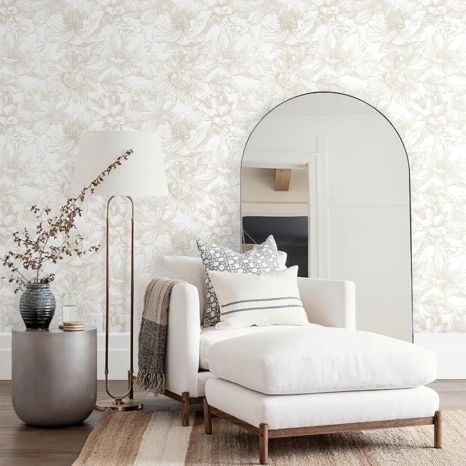 Ismoon Large Floral Peel and Stick Wallpaper Boho Beige/Coffee Contact Paper 17.3inx49ft Modern Wall Paper Removable Self Adhesive Bedroom Cabinet Bathroom Waterproof Mural Wall Decor Vinyl Roll - Image 3