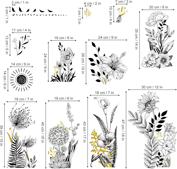 wondever Black White Garden Flower Wall Decals Sunflower Wall Stickers | Peel and Stick, Removable, Wall Art Decals, Wall Decoration, Living Room Bedroom, Office Sofa TV Home Wall Decor - Image 5