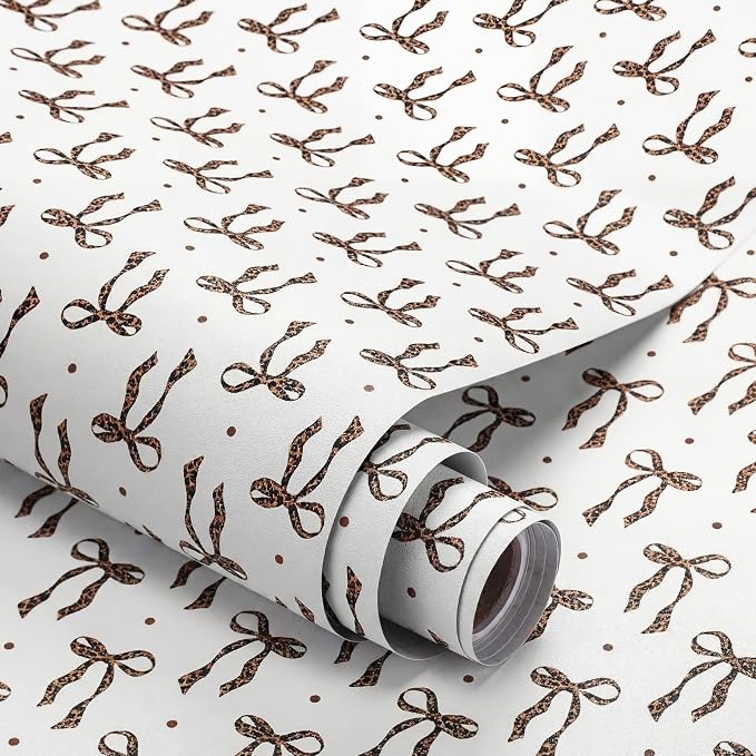 Drydiet Leopard Bow Print Wallpaper Peel Stick Contact Paper 15.8 x 118.1 | Self Adhesive, Cheetah Print Design, Easy Apply Remove, Wall Sticker for Home Locker Dorm Classroom Living Room Decor by Drydiet