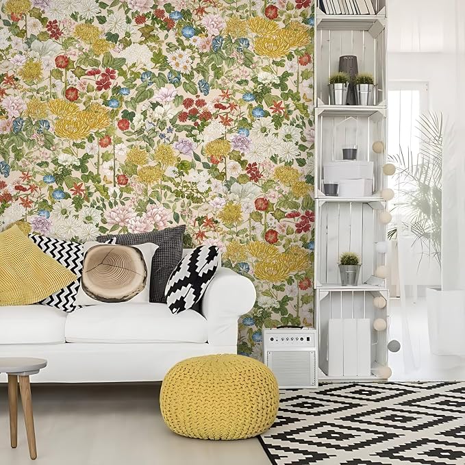 Peel and Stick Wallpaper Floral Contact Paper for Cabinets/Kitchen/Bathroom | Textured Vinyl Stick on Wall paper, Removable, Waterproof, Self-adhesive, Boho, for bedroom/rv/laundry room 17.3" x 118" - Image 2