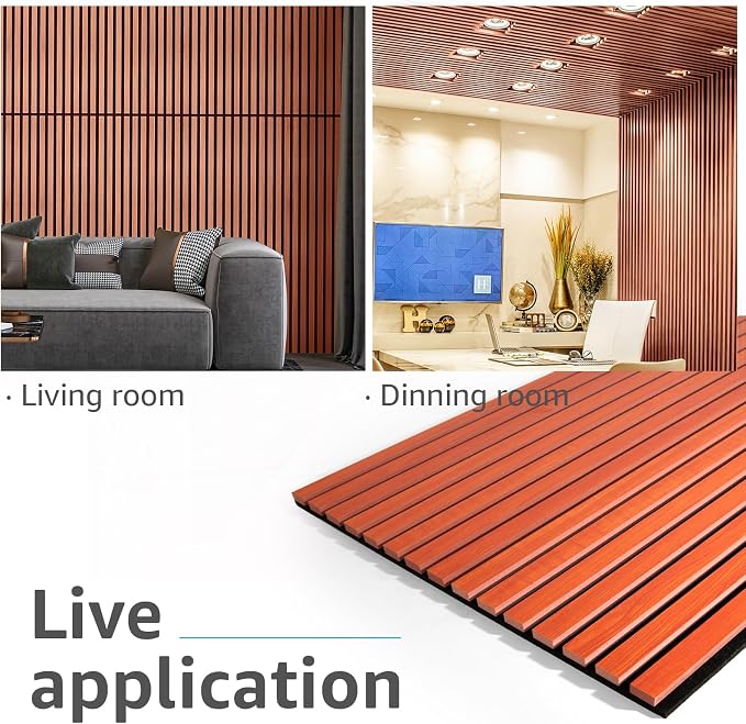 Art3d 4 Pack 47.2 x 23.6in. Wood Slat Acoustic Panels for Wall and Ceiling - 3D Fluted Sound Absorbing Panel with Wood Finish - Cherry - Image 3