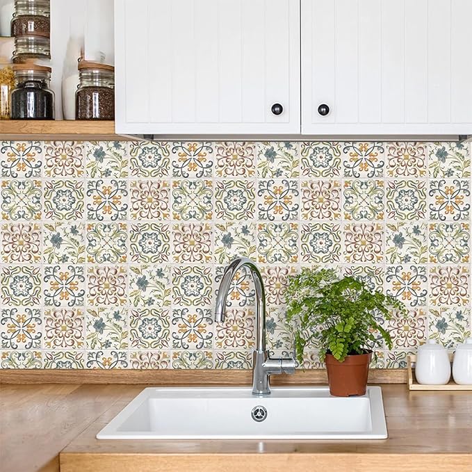 Wudnaye Faux Tile Peel and Stick Wallpaper for Kitchen Backsplash 17"×118" | Moroccan Tile Pattern Contact Paper Peel and Stick Boho Removable Self Adhesive Waterproof Vinyl Wallpaper for Bathroom - Image 2
