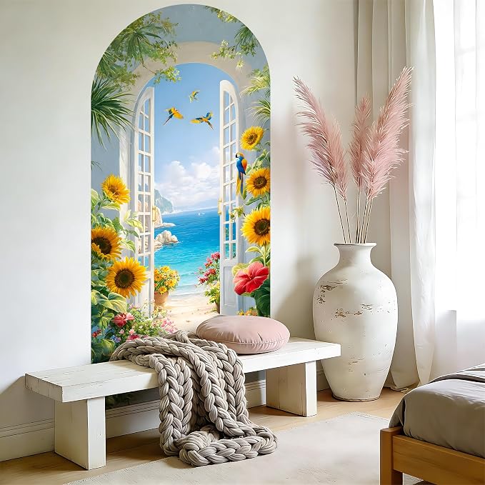 Arch Wall Decals Peel and Stick, Large Wall Stickers, Removable Home Decor Art Wallpaper for Bedroom Living Room, Floral Pattern, 71'' 31.7'' - Image 8