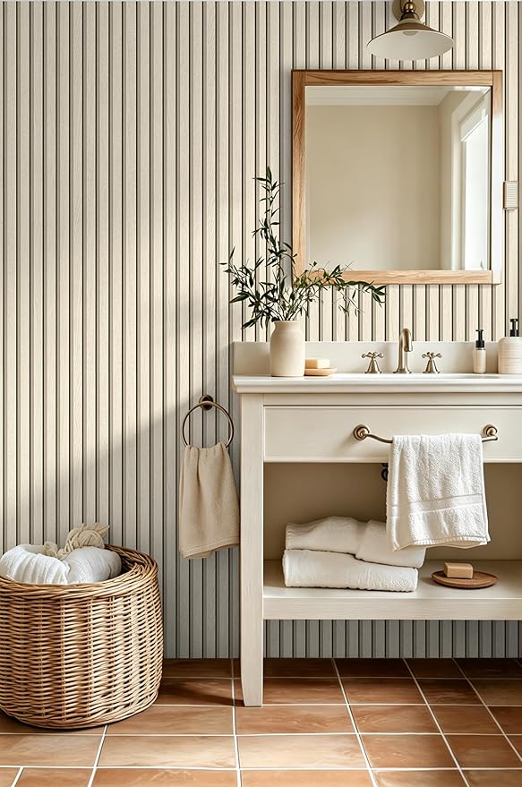 myforHD Wallpaper Peel and Stick Wood Grating Stripe Self-Adhesive Wallpaper Faux Wood Contact Paper Wood Slats Self Adhesive Wall Paper PVC Vinyl Film Removable Waterproof 17.3" x 118" - Image 2