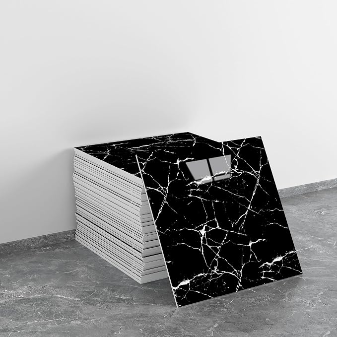 20pcs Black & White Marble Peel and Stick Shower Wall Panels | 11.8"x11.8",Total 19.4 Sq.Ft. Waterproof,Backsplash Tile,Stick on Wall,for Bathroom,Bedroom,Kitchen,Entryway by LVSHI