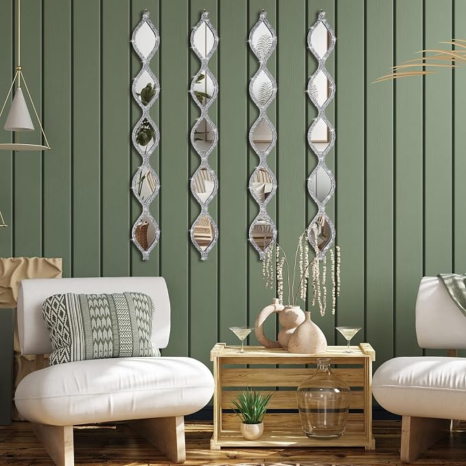 BBTO 4 Pcs Teardrop Mirror Wall Decor Silver Long Mirror Home Decorative - Image 7