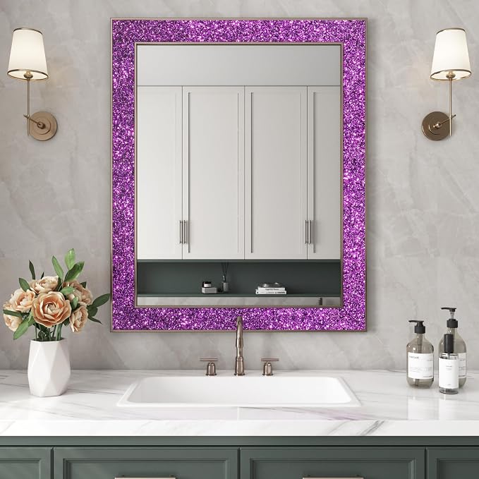 FunStick 3.9"x472" Violet Purple Glitter Wallpaper Border Wall Paper Borders Peel and Stick Modern Mirror Borders for Bathroom Waterproof Glitter Contact Paper for Bedroom Wallpaper Border Sticker - Image 2