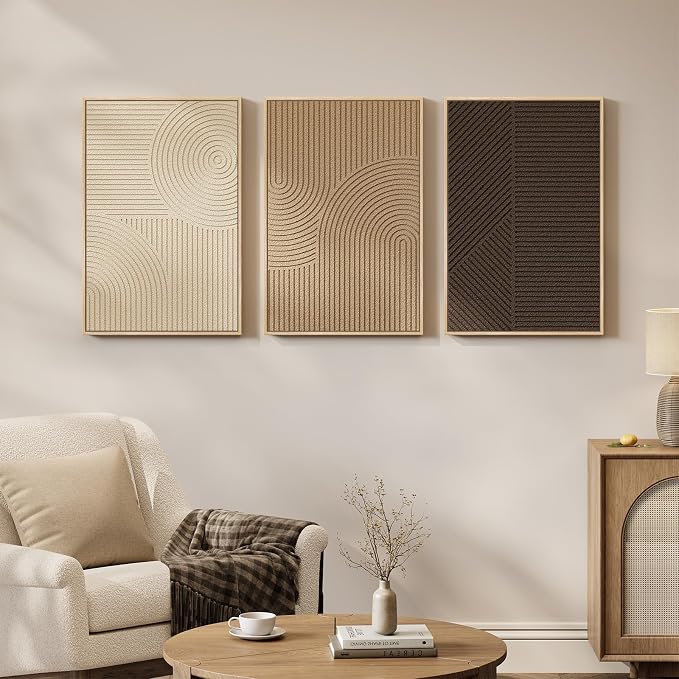 3D Textured Framed Neutral Abstract Wall Art Set, 3 Piece Modern Artwork | Solid Wood Frame, Texture Paintings, Beige Brown Tan Geometric Sculptural, 16x24 In Wall Decor for Living room Bedroom Office - Image 5