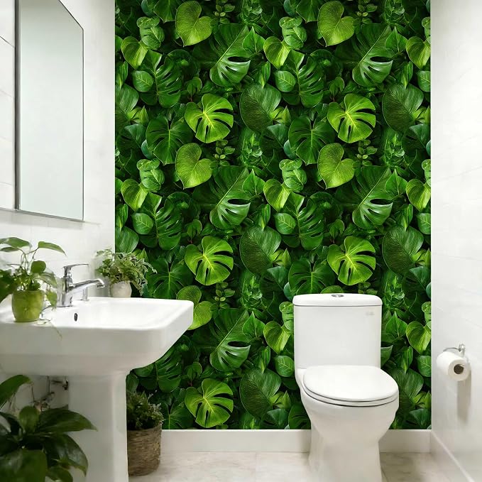 Vintage Tropical Monstera Botanical Peel and Stick Wallpaper | Rich glossy green monstera tropical leaf print, Removable waterproof vinyl wall covering, bedroom accent wall decor - Image 8