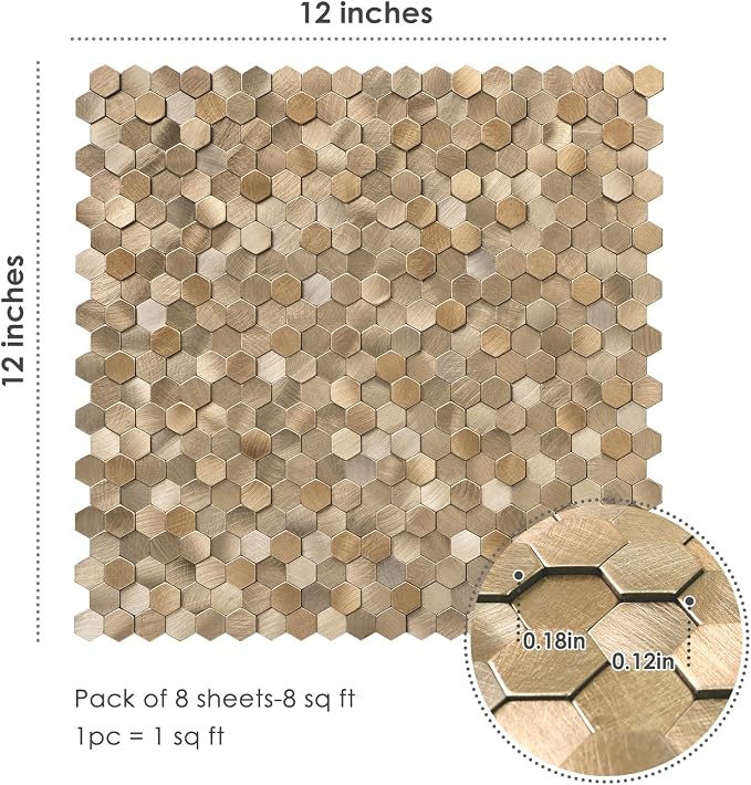 STICKGOO Peel and Stick Backsplash Tiles, Stick on Mosaic Self Adhesive Tiles, 3D Hexagon Backsplash for Kitchen Bathroom Fireplace Vanity (8PCS, Copper) - Image 6