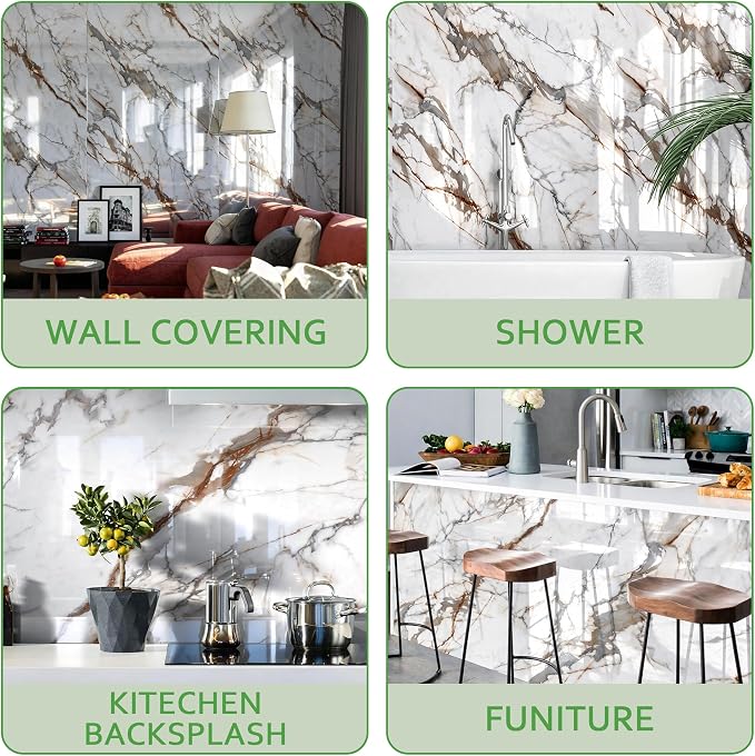 Marble Peel and Stick Waterproof Wall Paneling, 118" x 47" Calacatta Gold Glossy Finish Self-Adhesive Backsplash Tile Vinyl Wall Panel for Kitchen Bathroom Wall Decor, Covers 38.75 Sq. Ft. - Image 5