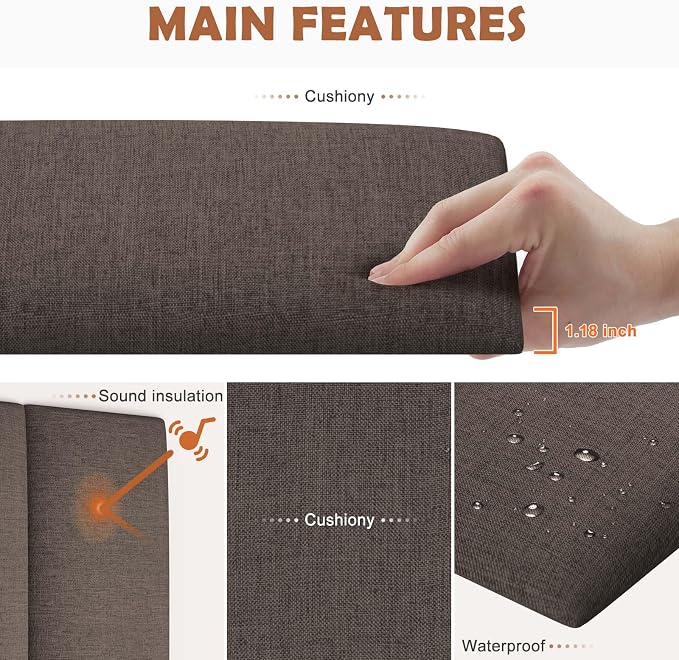 IFNOW Wall Mounted Headboard, Peel and Stick Panels, Brown, Queen | 3D Soundproof Acoustic Padding, Reusable and Removable, Tufted fabric Bed Headboard, for bedroom (6 Panels, 10" x 24") - Image 4