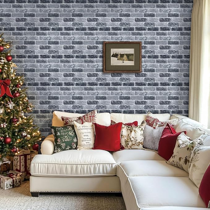 3D Peel and Stick Faux Brick Wall Panels 11.8" x 11.8" 10-Pack | Gray, Small Brick-Look Textured Sticker, Thin Lightweight PVC Self Adhesive Wall Tiles for Interior Decor, Cover 9.7 sq ft - Image 2
