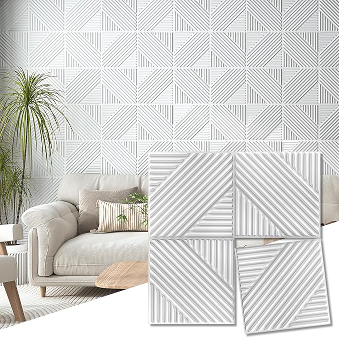 Art3d 3D Textured Accent Wall Panels, 12 x 12 Inch, 33-Pack, White | Premium PVC, Waterproof, Anti-Sag, Scratch Resistant, Ideal for Living Room, Bedroom, TV Background by Art3d