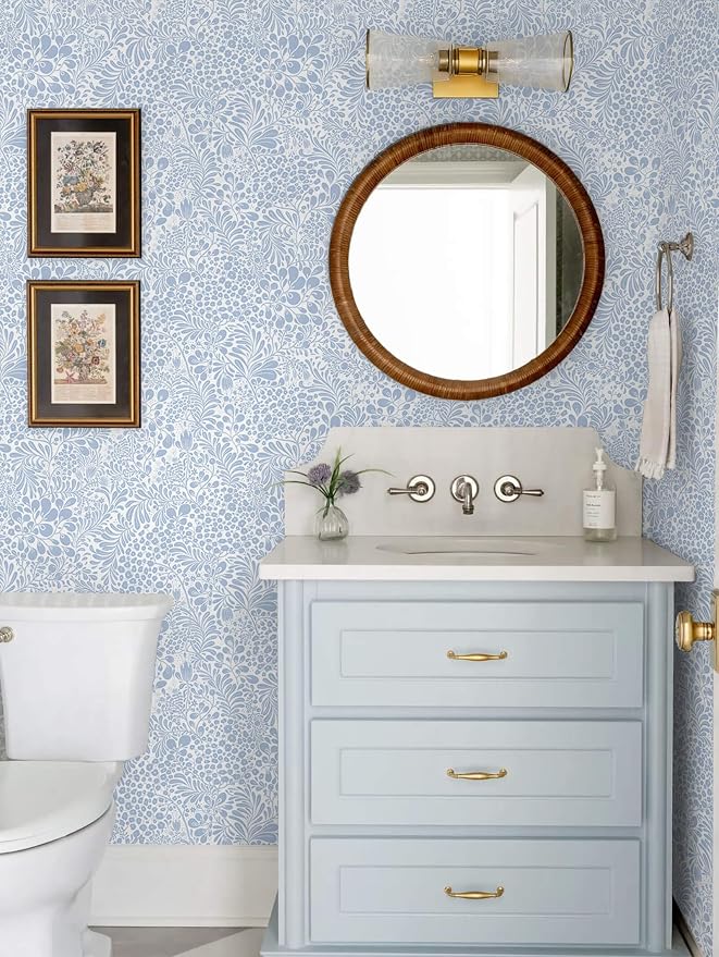 Heroad Blue Floral Peel Stick Wallpaper Boho Contact Paper 17.3''x78.7'' | Modern Wall Paper for Bedroom Bathroom,Removable Self Adhesive Wallpaper for Kitchen Cabinet,Waterproof Decor Vinyl Roll - Image 2