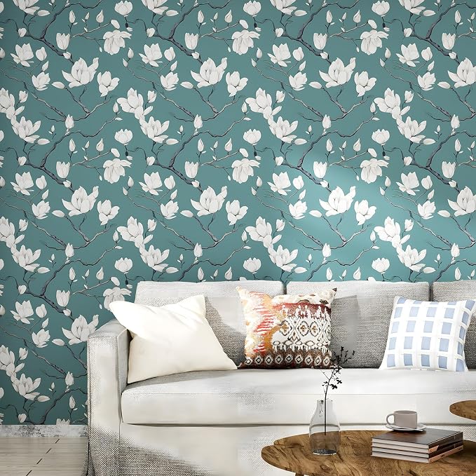 Laatse Vintage Floral Orchid Wallpaper Peel and Stick 17.5" x 393",Blue | Self Adhesive/Removable/Waterproof/Thick Vinyl Contact Paper for Bathroom Bedroom Shelf Cabinet Drawer,Prepasted,Easy Peel - Image 5