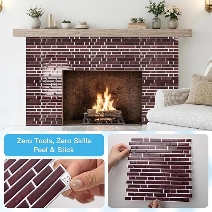 Art3d 10-Sheet Heavy-Duty Peel and Stick Backsplash, Waterproof Wall Tiles Stick on Kitchen Backsplash Living Space, Dark Burgundy - Image 8