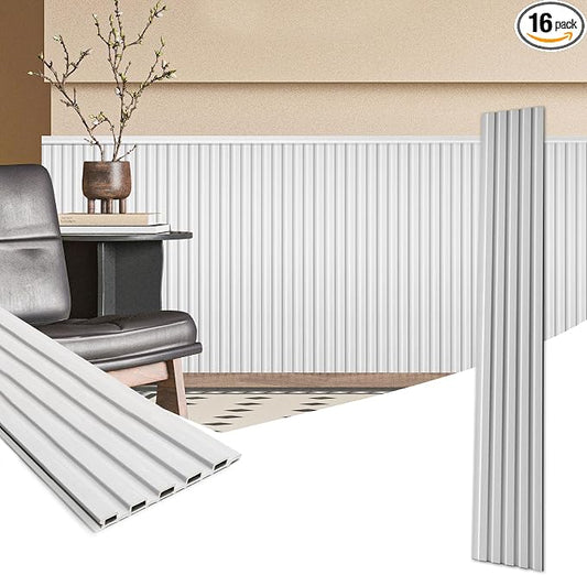 Art3d 48 x 6 in WPC Wood Slat Wall Panels, 3D Wall Accents, 16-Pack, White | Real Wood Grain, Durable, Water Resistant, Wear-Resistant, No Emission, Eco-Friendly, Easy to Care, for Living Room, Bedroom by Art3d