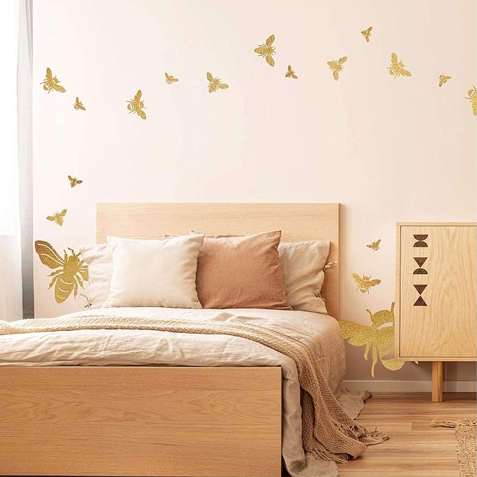 Bee Wall Decals Honeybee Wall Decor Golden Bees Art Stickers Peel and Stick | gold bee decor for walls, wall decal, gold removable vinyl arts mural, self adhesive wallpaper, for living room kids bedroom - Image 4