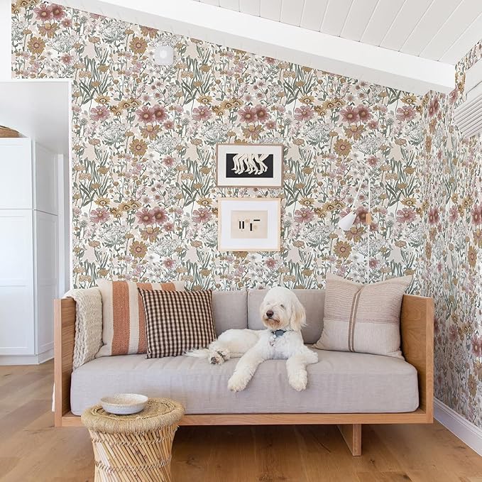 Orainege Peel and Stick Wallpaper Daisy Floral Wallpaper Self Adhesive | 16.9in x118.1in Boho Floral Contact Paper Removable Wall Paper for Bedroom Living Room Cabinets Decor Vinyl Roll - Image 3