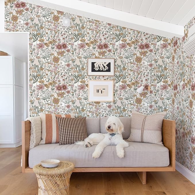 Orainege Vintage Peel and Stick Wallpaper Daisy Floral Wallpaper | 16.9in x196.8in Boho Floral Contact Paper Self Adhesive Removable Wall Paper for Bedroom Living Room Decor Vinyl Roll - Image 3