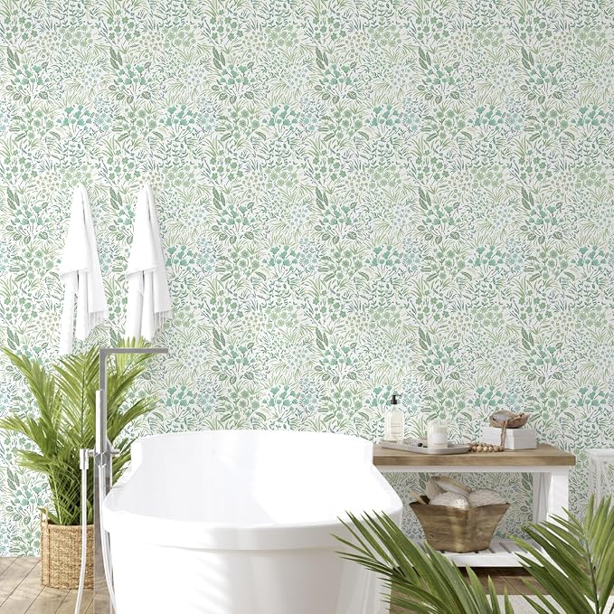 SOON AFTER Green Boho Neutral Floral Peel and Stick Wallpaper, 17.3" x 118" Removable & Waterproof Vinyl Wallpaper, Flower Self-Adhesive Contact Paper for Nursery Bedroom Cabinets - Image 7