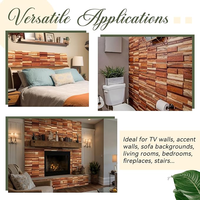 Kathfly 8 Pcs Wood Wall Panels, Reclaimed Real Teak Wood 3D Panels for Interior Accent Wall, Mosaic Paneling Tiles, Natural DIY Decor for Living Room, Bedroom, Office, Covers 7.68 Sq ft - Image 4