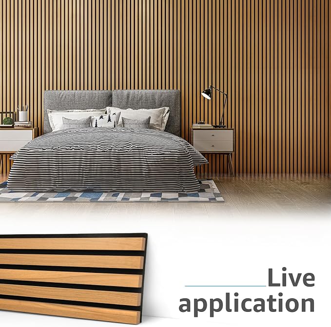 Art3d 6-Pack Soundproof Wood Slat Wall Panel, 94.5 x 7.9 Inch, Warm Teak | Wood Grain Finish, Effortless Setup, Sustainable, Long-Lasting, Noise Reduction, Easy Care, for Living Room, Bedroom, Office - Image 2
