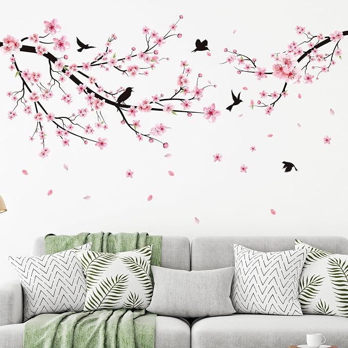 Zonon 6 Pcs Flower Wall Decals Peel and Stick Sticker, Cherry Blossoms | Vinyl Removable Wall Stickers & Murals, Pink Cherry Blossoms Wall Decals, Colorful Floral Decor for Bedroom, Living Room - Image 4