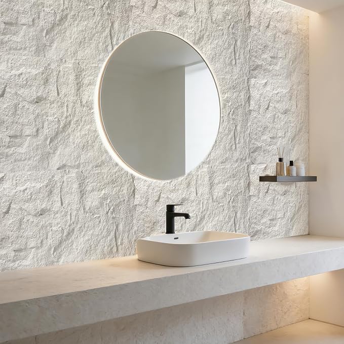 3D Faux Stone Wall Panels, 1.18" (30MM) Extra Thick PU Stone Panels for Interior Wall Decor, 4 Pack Waterproof Lightweight Cement Texture Accent Panels for Living Room, Office, 47.2" x 23.6", White - Image 5