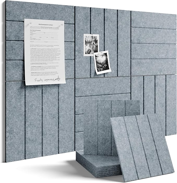 Fluxynara 36" x 24" Large Felt Bulletin Board, Blue Gray | 6 Pack Cork Board Alternative with 30 Safe Adhesive Tabs, Pin Boards for Wall Decor, Home, Office, Classroom,Dorm by FLUXYNARA