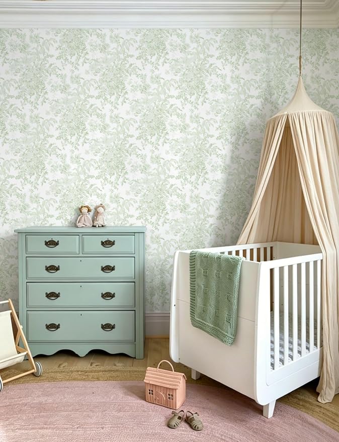 Heroad Green Floral Wallpaper Peel and Stick Wallpaper Flower Contact Paper Removable Self-Adhesive Wall Paper for Cabinets Bedroom Bathroom Stick on Walls Papel Tapiz para Pared 17.3''x393'' - Image 8