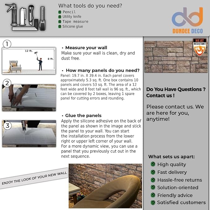 Dundee Deco 3D Wall Panels Faux Brick - Cladding Beige Stone Look Wall Paneling, Styrofoam, Sample, Size 10 x 10 in. - Image 8