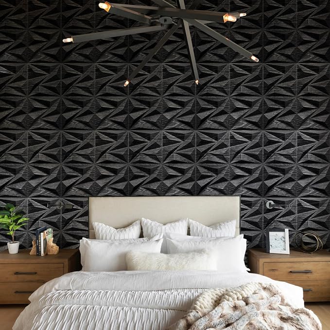 STICKGOO 3D Wall Panels for Interior Wall Decor, Black Wood Diamond Design Accent Wall Panels, 12''x12'' Modern Decorative Wall Panels for Living Room, Bedroom, Office, 33 Pack - Image 4
