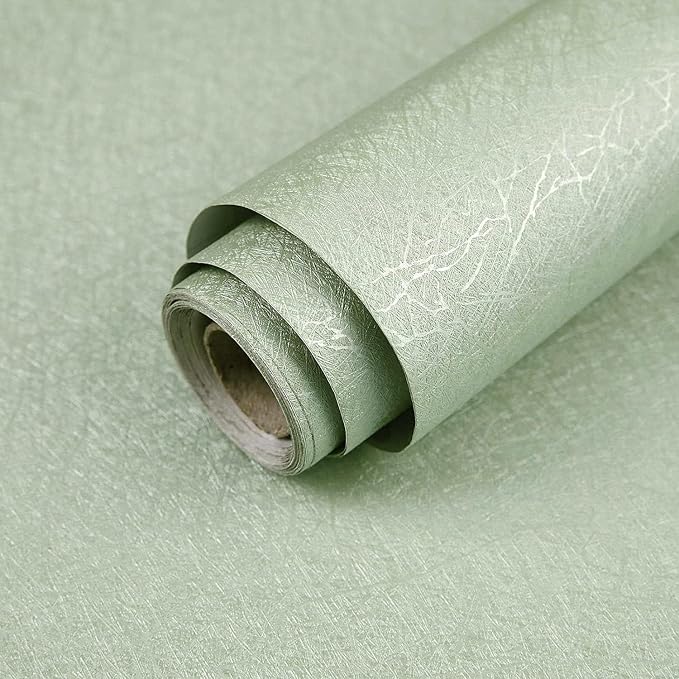 Green Peel and Stick Self Adhesive Wallpaper Countertop Contact Paper | Removable Embossed Silk Waterproof Bathroom Wallpaper 15.7" X 393.7" Kitchen Vinyl Wrap for Cabinet Shelf Liner Paper by Abyssaly