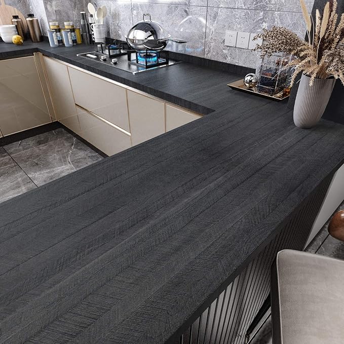 WESTICK Large Wood Grain Wallpaper Peel and Stick Countertops Waterproof Modern Wood Contact Paper Self Adhesive Black Wallpaper Repvable Kitchen Wooden Wall Paper for Cabinets Furniture 24"x394" by WESTICK