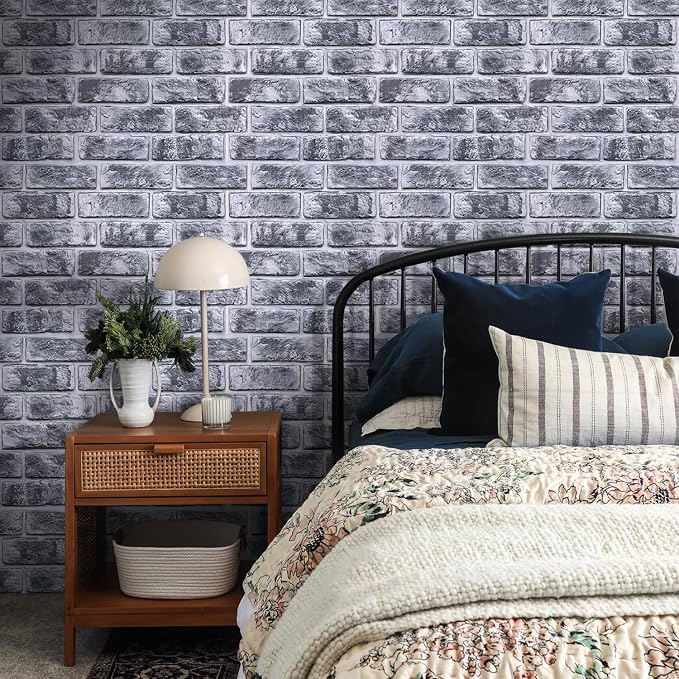COMSTICKC 3D Faux Brick Wall Panels Peel and Stick, 10 Pcs 11.8" x 11.8" | Whitewash Black, Not Real Brick, Small Size, Thin PVC Brick Wall Sticker Covering Wallpaper for Wall Upgrades,Cover 9.7 sq ft - Image 6