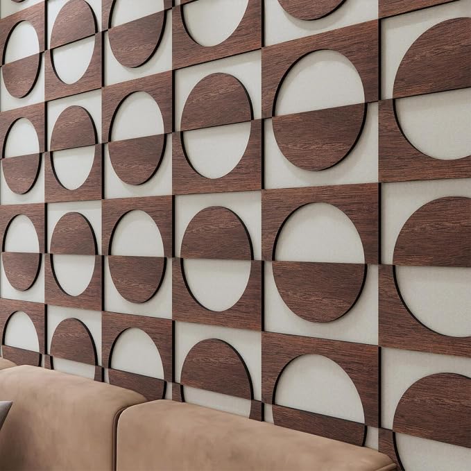 12PCS PVC Modular Decorative Fretwork Wall Panels for Living Room Lobby Bedroom, Half Circle-Walnut Faux Walnut Wood Texture by Unknown