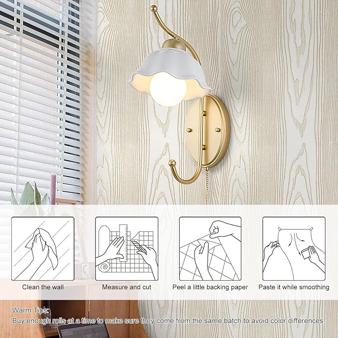 Yun-aeon Beige and Gold Wood Contact Paper Wooden Peel and Stick Wallpaper | 17.3"x200" Rustic Removable Self-Adhesive Wallpaper Wood Grain Contact Paper for Countertops Cabinets - Image 3