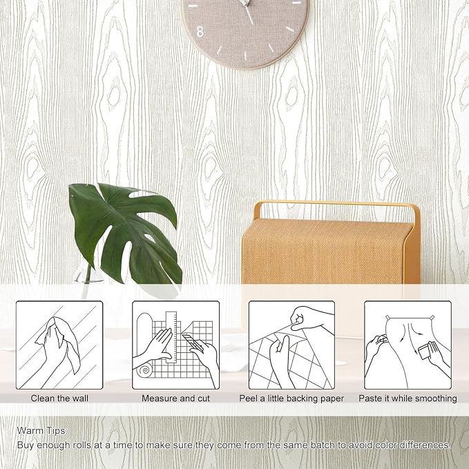 Yun-aeon Light White and Silver Wood Contact Paper 17.3"x120" Rustic Wooden Peel and Stick Wallpaper Removable Self-Adhesive Wallpaper Wood Grain Contact Paper for Countertops Cabinets - Image 3