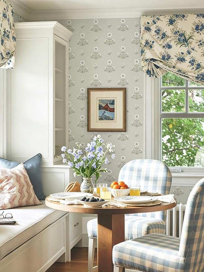 Vintage Floral Wallpaper Floral Peel and Stick Wallpaper for Bathroom 196"×17.3" Daisy Wall Paper White and Green Cottagecore Contact Paper for Nursery Kitchen Self-Adhesive Vinyl Waterproof - Image 2