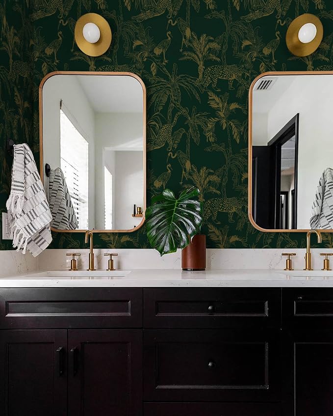Heroad Dark Green Peel and Stick Wallpaper Boho Contact Paper 17.3"x196" Jungle Wall Paper Removable Self Adhesive Cheetah Wallpaper for Bedroom Living Room Cabinet Waterproof Bathroom Vinyl Roll - Image 8
