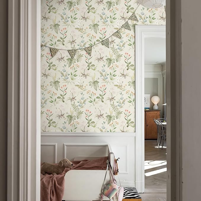 Simon&Siff Vintage Floral Peel and Stick Wallpaper 17.3" x 800" | Beige Botanical Contact Paper, Self Adhesive Removable Waterproof Wall Paper, Renter Friendly, Bedroom Cabinets DIY Decor - Image 6