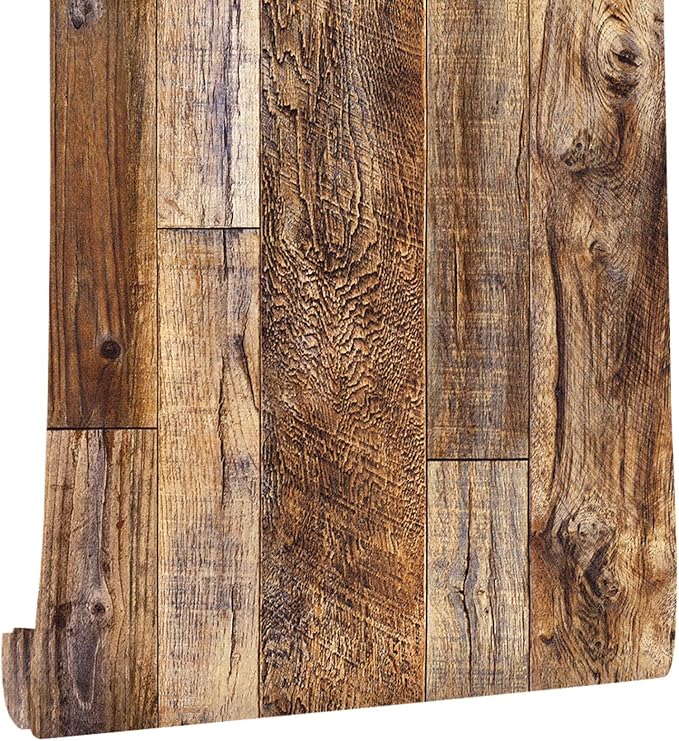 Yun-aeon Natural Wood-Brown Contact Paper Peel and Stick Wallpaper | 17.3"x 236"Self Adhesive Removable Vintage Faux Wood Wall Paper Plank Shelf Home Decoration Kitchen Counter Cover by YUN-aeonPeelandStickWall