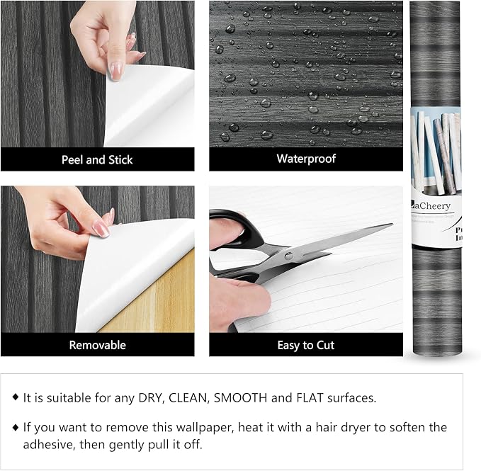 LACHEERY 160 X 24 Inch Black Wood Slat Wall Panel Peel and Stick Wallpaper 3D Wood Panel Wallpaper Peel and Stick Modern Removable Wooden Slat Wall Paneling for Tv Backdrop Accent Paper Vinyl Cover - Image 7