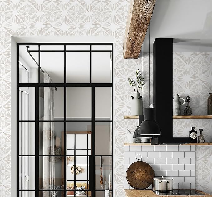 Geometric Peel and Stick Wallpaper Boho 78.7 "x16.1 White and Gray Wallpaper White Contact Paper Removable Wallpapers for Bedroom Waterproof Removable Shelf Liner Decal Vinyl Roll - Image 5