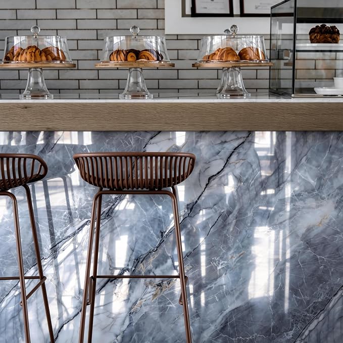 Marble Peel and Stick Waterproof Wall Paneling, 118" x 47" Pietra Grey Glossy Finish Self-Adhesive Backsplash Tile Vinyl Wall Panel for Kitchen Bathroom Wall Decor, Covers 38.75 Sq. Ft. - Image 7