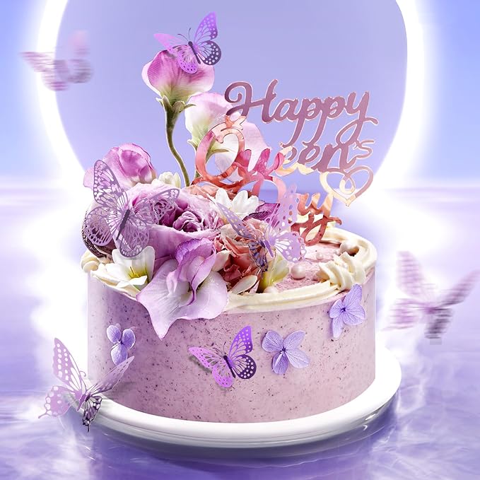 SAOROPEB 3D Butterfly Wall Decor 48 Pcs Lavender Butterfly Decorations | 4 Styles 3 Sizes, Butterfly Birthday Decorations Butterfly Party Decorations Cake Decorations, Removable Stickers - Image 2